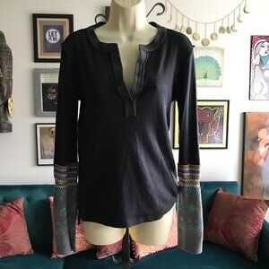 WE THE FREE size L Black Mikah Layering Cuff Thermal Henley Free People